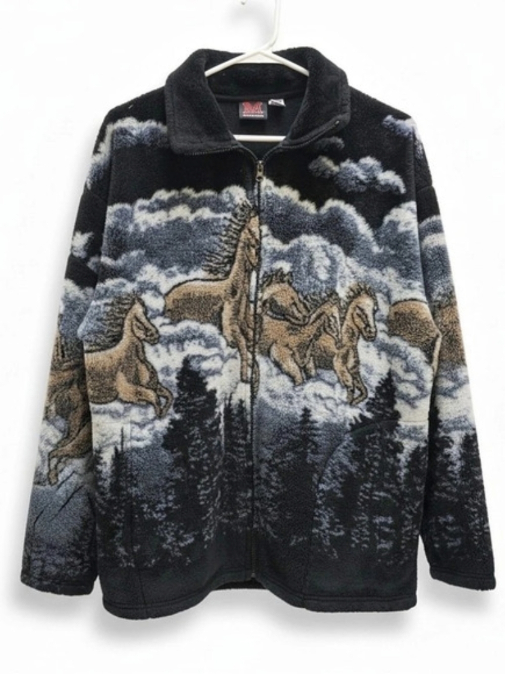Horse Print Fleece Jacket Blue & Gray-XL